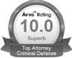 Avvo 10.0 Superb Top attorney criminal defence
